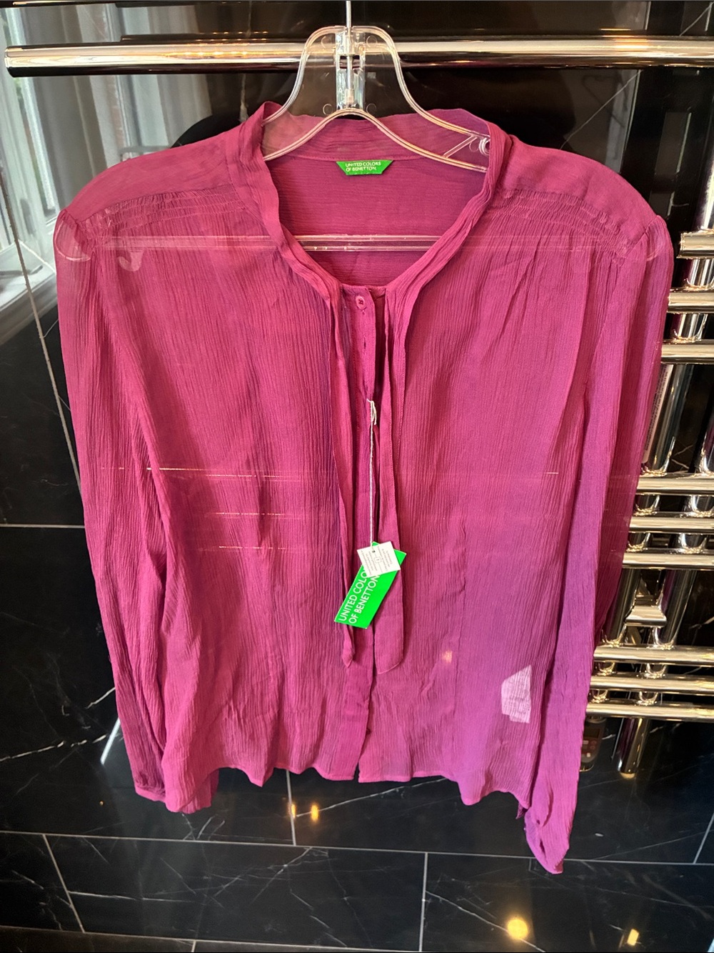 Fuchsia Women’s Lightweight Button-Front Silk Blouse - Benetton